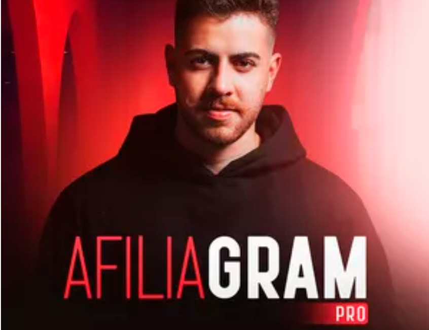 Capa do curso Afiliagram Pro de Lilo Henrique, com ícones de marketing digital e setas de crescimento.