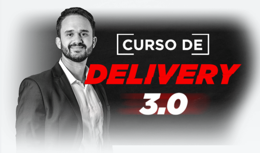 Curso Delivery 3.0 Fábio Bindes: Capa do Curso com elementos de comida e sucesso em delivery.