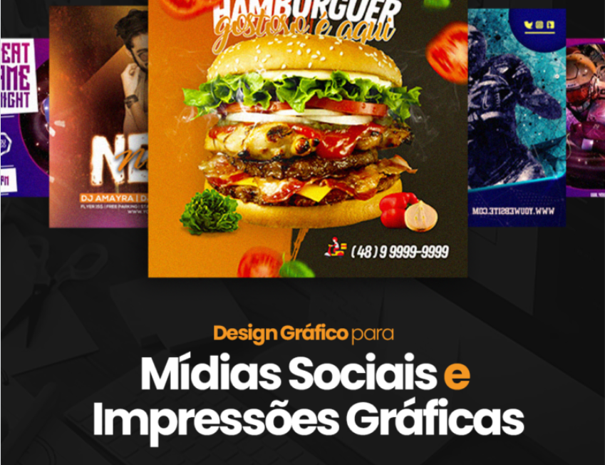 Estudante aprendendo design gráfico para mídias sociais e impressos com curso online