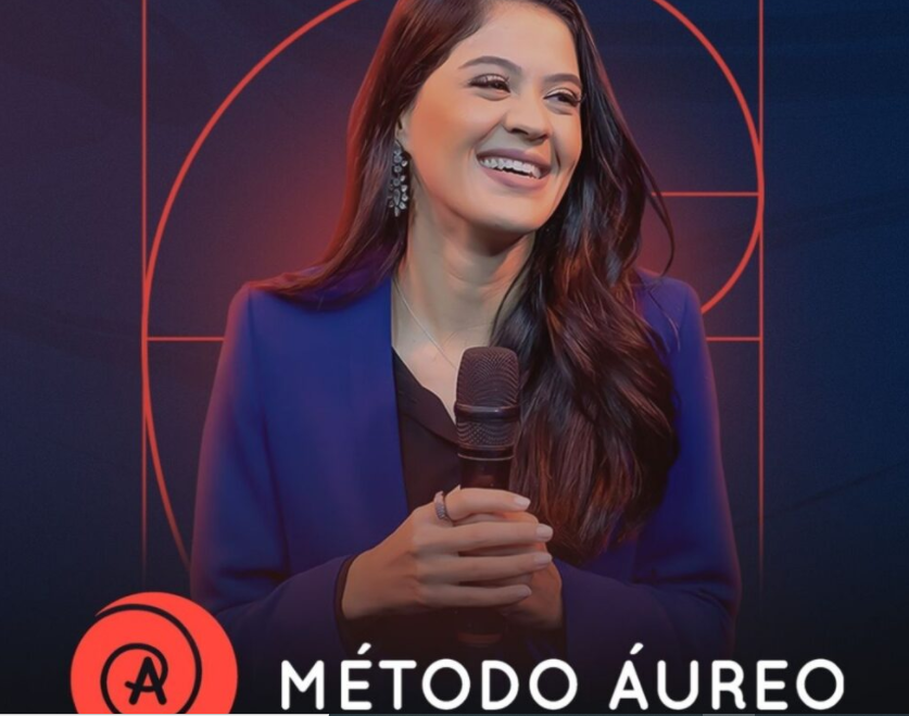 Logo do Método Áureo com Bárbara Bruna e elementos gráficos de sucesso em marketing digital.