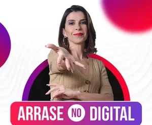Banner digital do curso 'Arrase no Insta' com ícones de sucesso e crescimento financeiro.