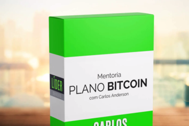 Capa do Curso Plano Bitcoin com Carlos Anderson, símbolo do Bitcoin e elementos gráficos representando finanças digitais.