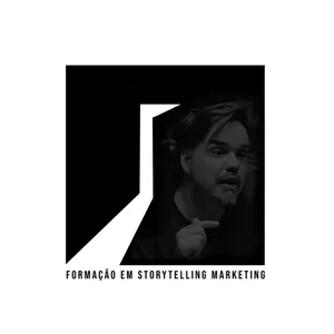 Banner digital da Formação Storytelling Marketing de Leandro Aguiari com ícones de microfone, cérebro e gráfico de vendas, transmitindo aprendizado e conversão.