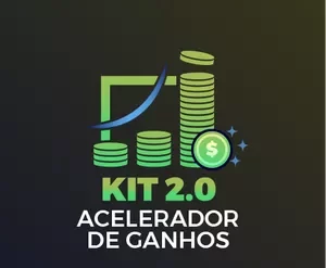 Capa do Kit Acelerador de Ganhos 2.0 Mentor Milionário com elementos de prosperidade e sucesso financeiro.