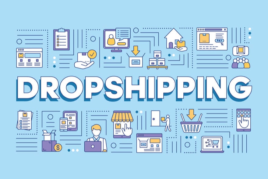 Capa do curso Dropshipping 2.0 de Iagor Gonçalves com título em destaque e elementos gráficos de e-commerce.