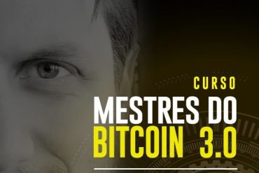 Capa do curso Mestres do Bitcoin 3.0 de Augusto Backes, com ícones de criptomoedas e gráficos financeiros.