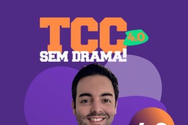 Capa do curso "TCC Sem Drama" com um estudante confiante escrevendo em um laptop, representando sucesso acadêmico.