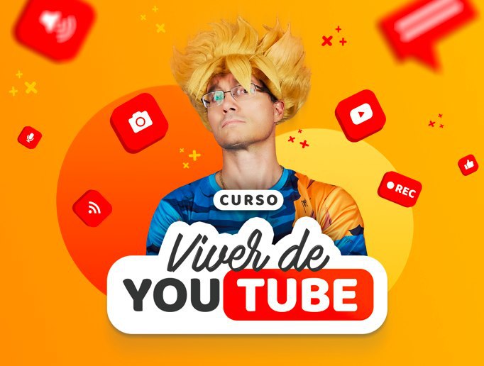 Capa do curso Viver de YouTube de Peter Jordan com elementos de produção audiovisual e monetização