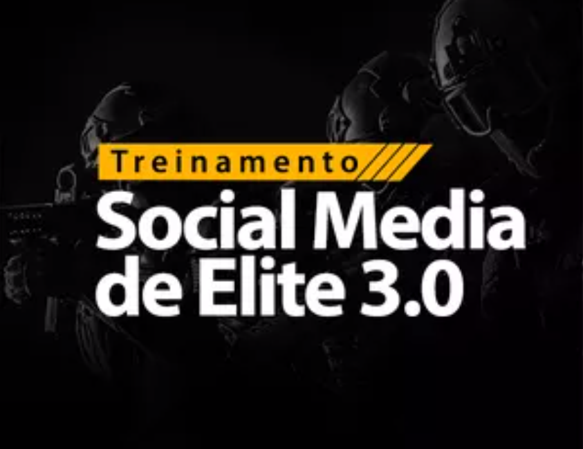 Valter Azevedo apresentando o curso Social Media de Elite 3.0, com ícones de redes sociais e gráficos de crescimento.