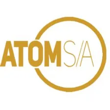 Logo Atom S.A. com ícones de finanças e crescimento pessoal.