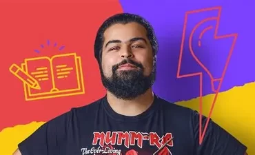 Luiz Henrique Ferreira ministrando curso de Storytelling para Marcas, com elementos visuais de conexão e narrativa.